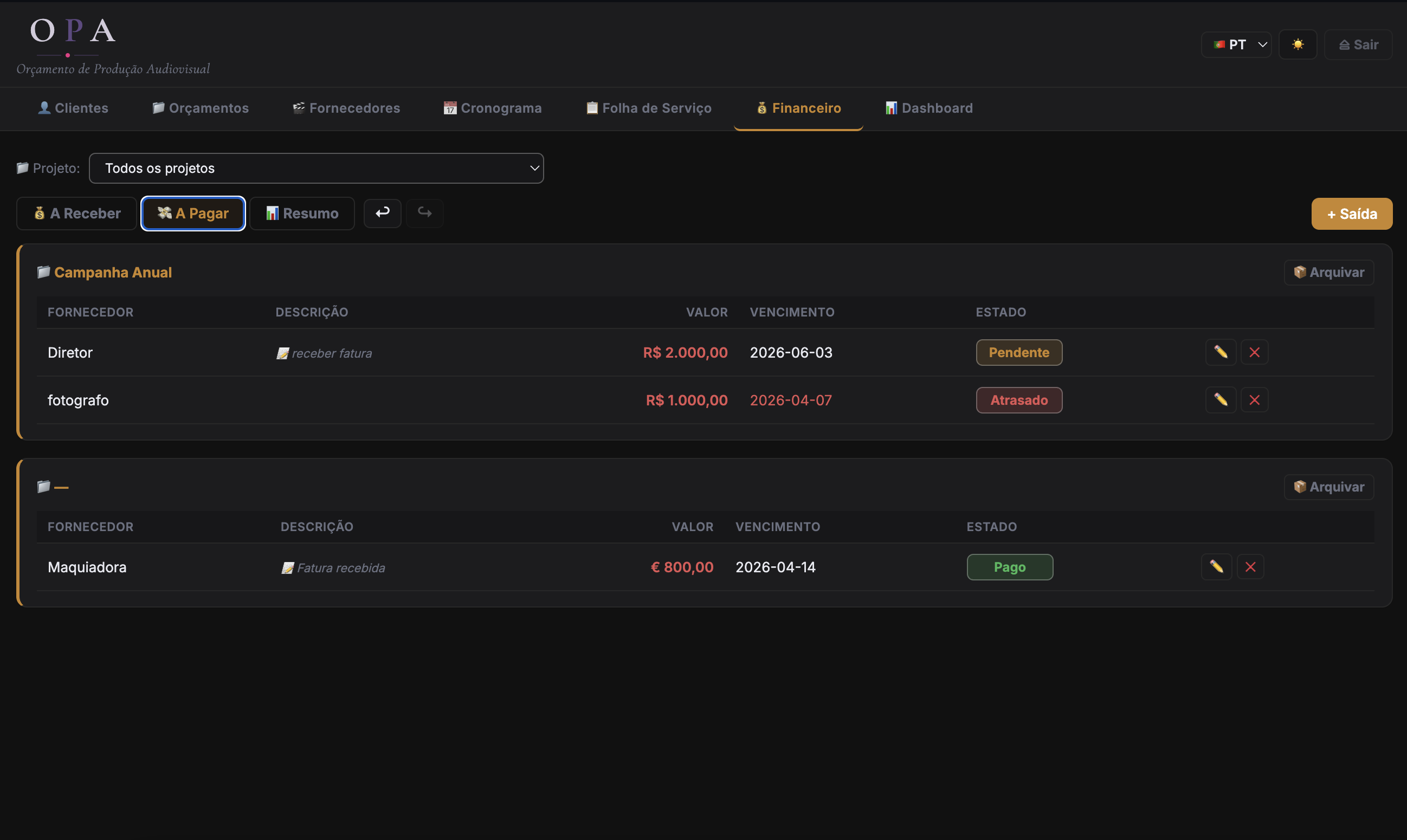 Financeiro — A Pagar